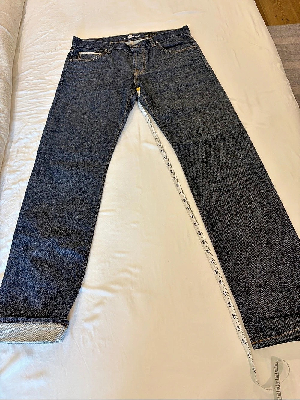 7 For all mankind Slimmy Selvedge Straight Leg Jeans Blue Waist 34 Like New